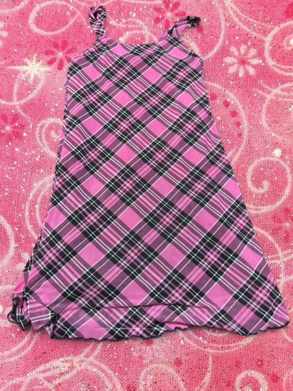 Amy Byer Pink and Black Plaid A-Line Skirt
